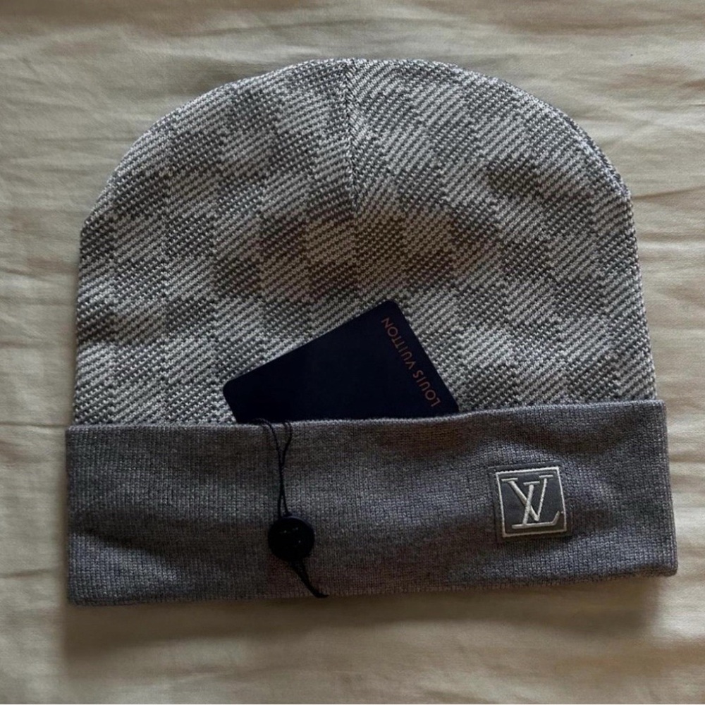 Louis Vuitton Gray Checkered Knit Hat